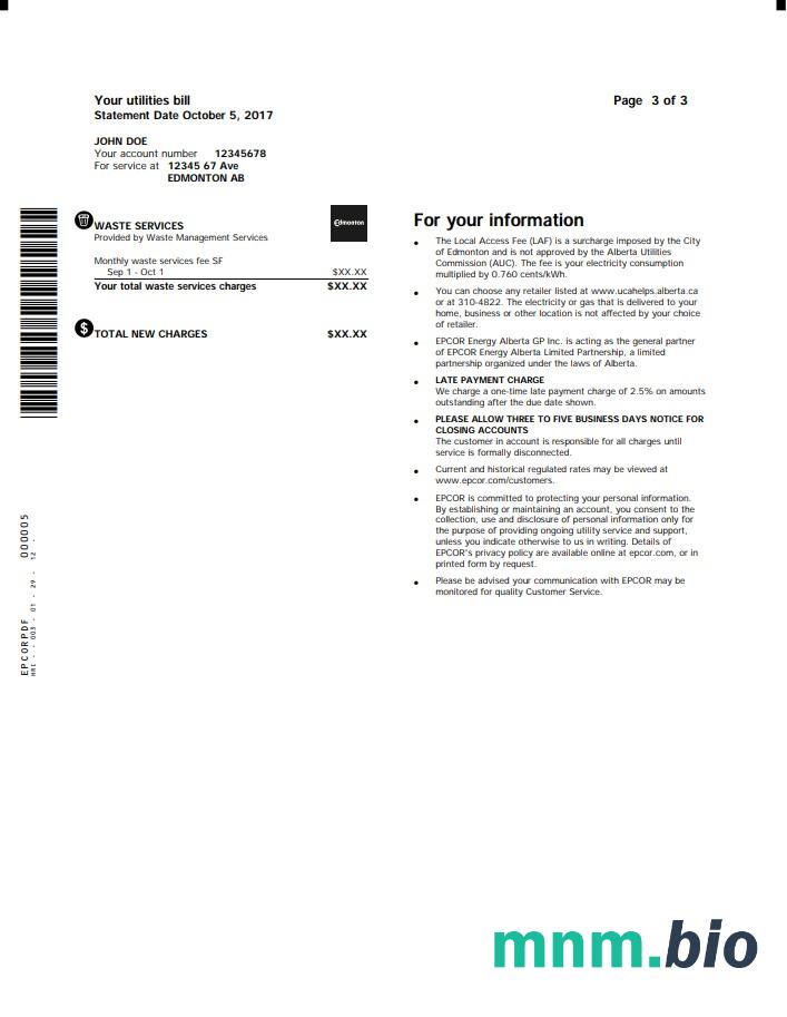 Szablon rachunku za energię elektryczną w Kanadzie Epcor w formacie Word i PDF, 3 strony 3